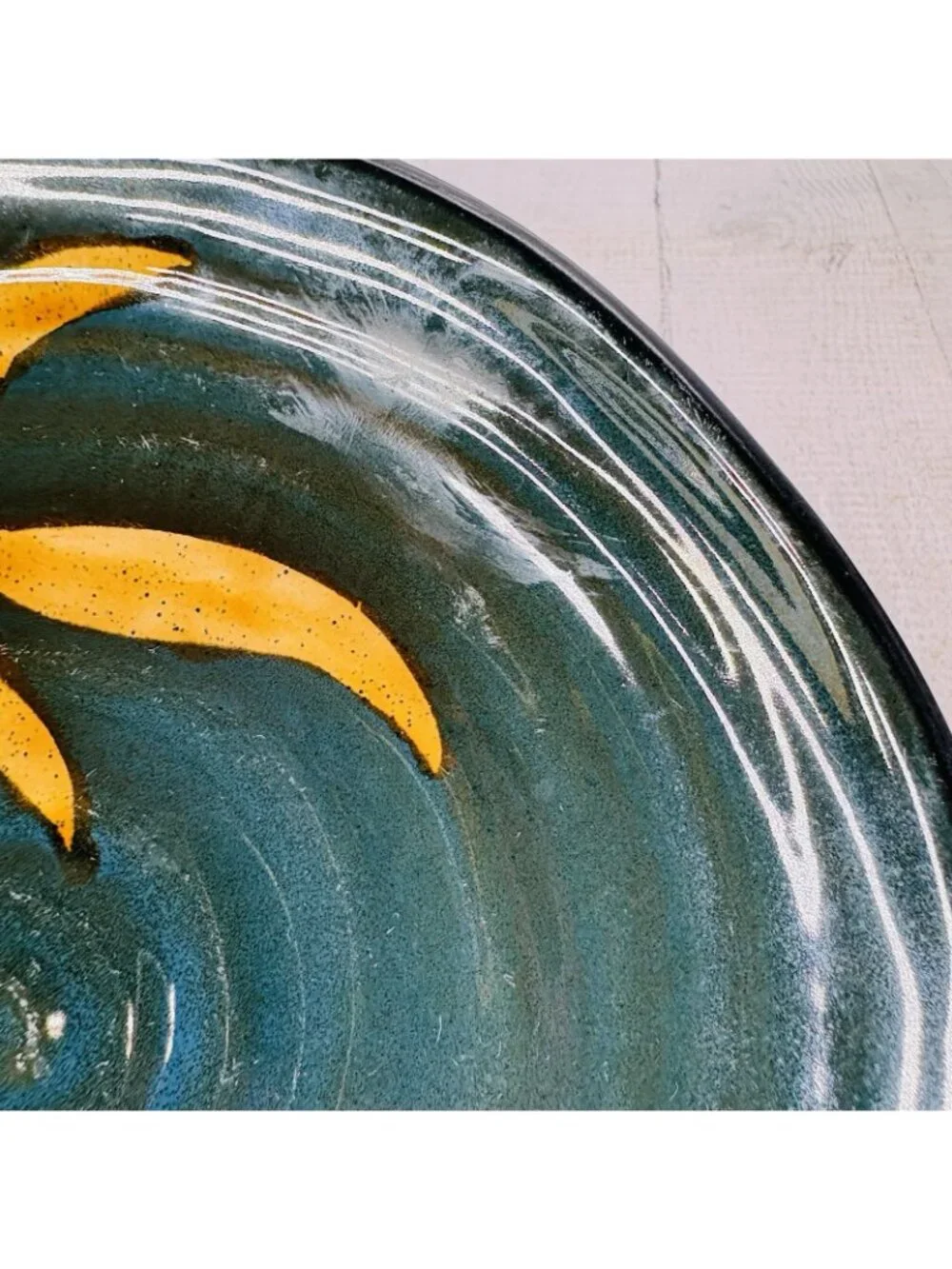 Pier 1 DAKARA Bamboo Leaf Yellow Rust Hand Painted Stoneware Plate & Bowl Set 2